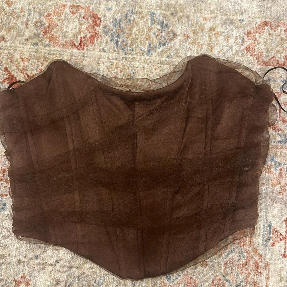 Zara Limited Edition tulle brown corset top